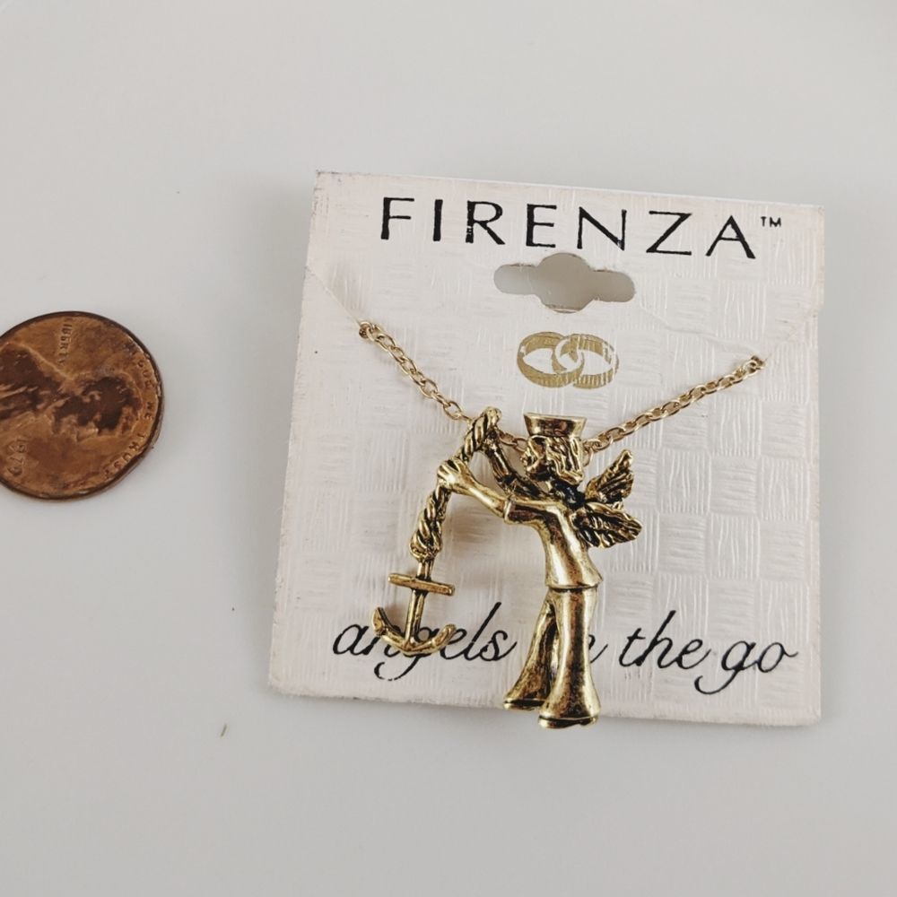 Vintage Firenza Angel of Sailor Navy Gold Necklace